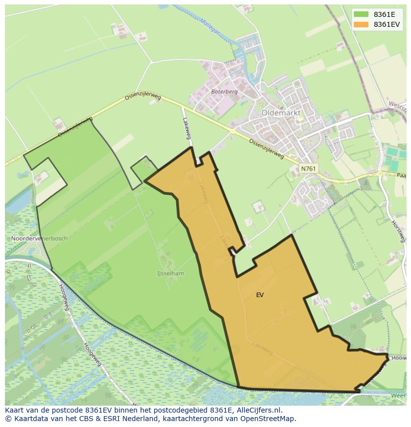 Afbeelding van het postcodegebied 8361 EV op de kaart.