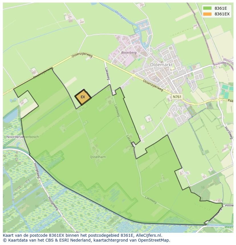 Afbeelding van het postcodegebied 8361 EX op de kaart.