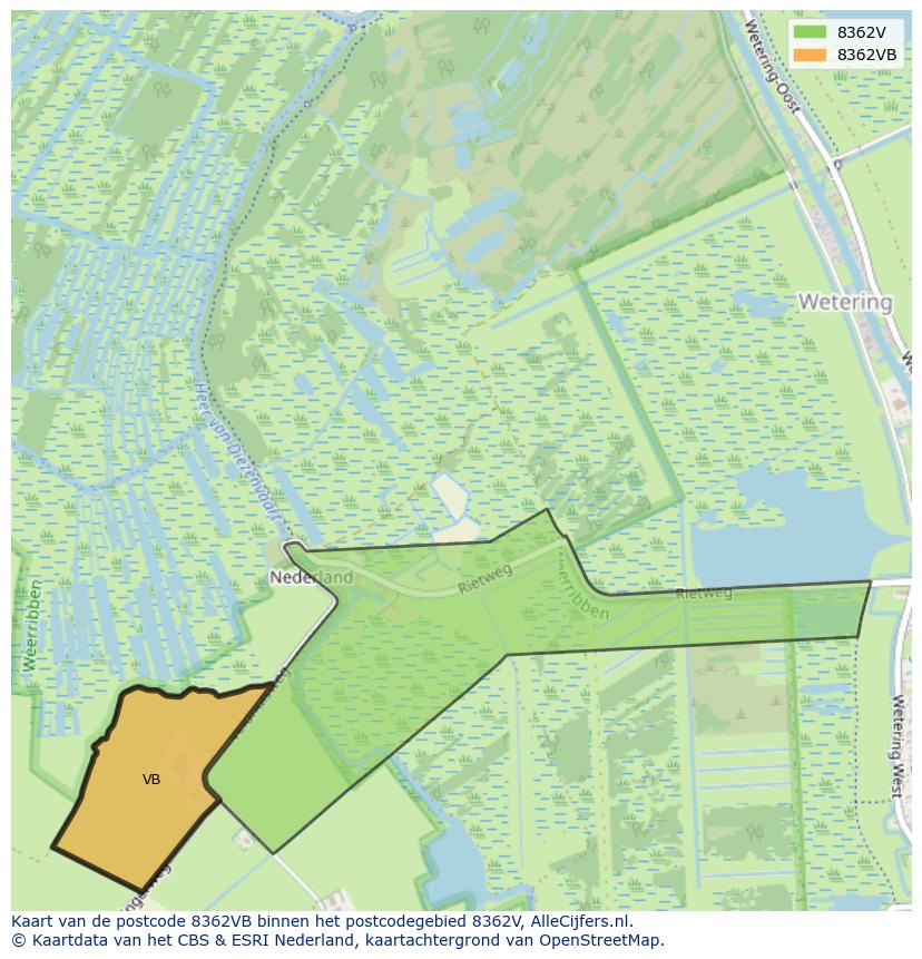 Afbeelding van het postcodegebied 8362 VB op de kaart.