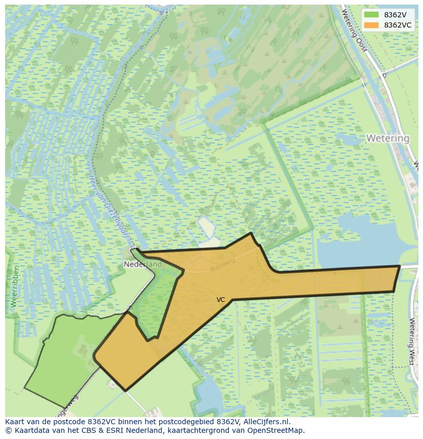 Afbeelding van het postcodegebied 8362 VC op de kaart.
