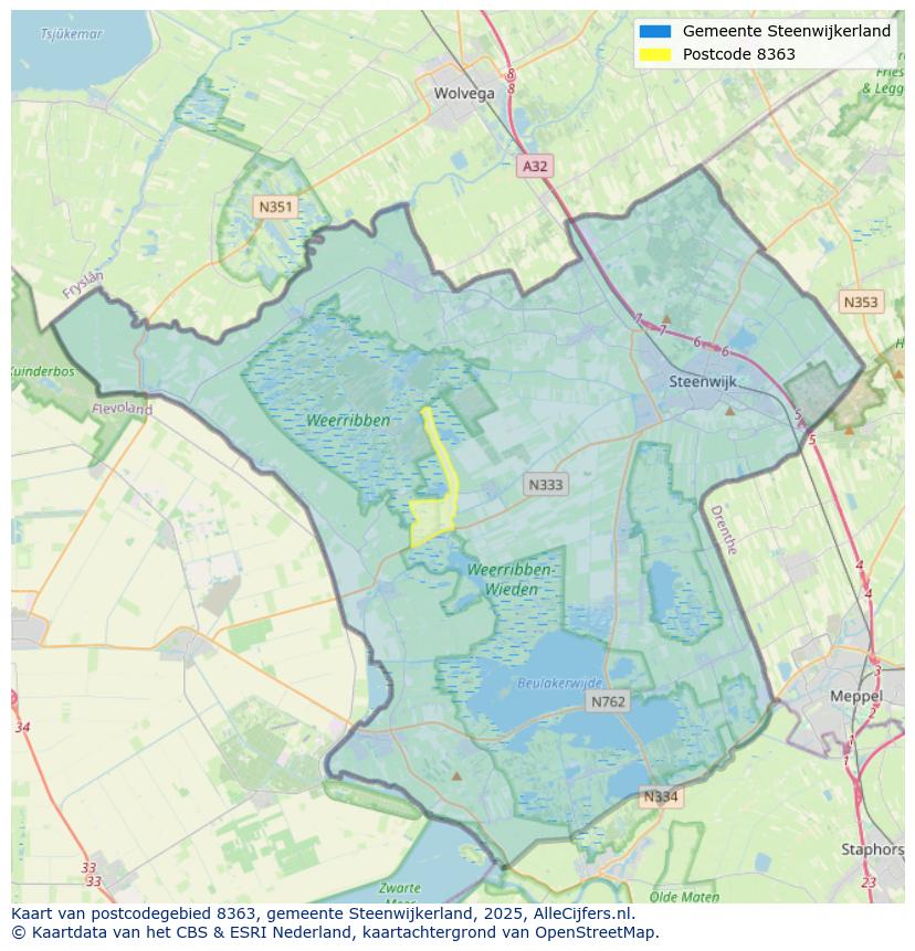 Afbeelding van het postcodegebied 8363 op de kaart.