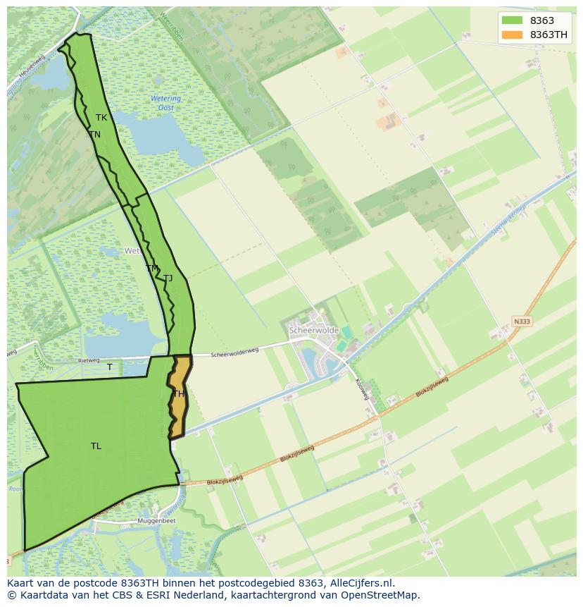 Afbeelding van het postcodegebied 8363 TH op de kaart.