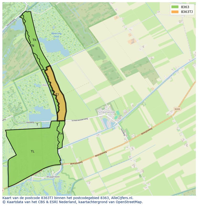 Afbeelding van het postcodegebied 8363 TJ op de kaart.