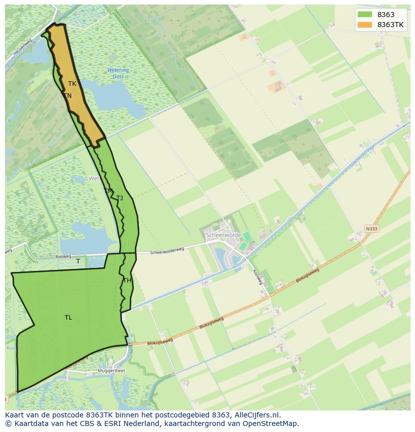 Afbeelding van het postcodegebied 8363 TK op de kaart.