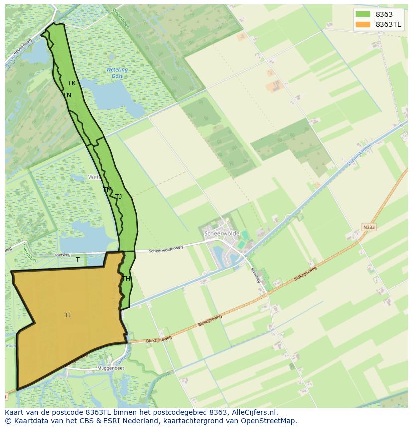 Afbeelding van het postcodegebied 8363 TL op de kaart.