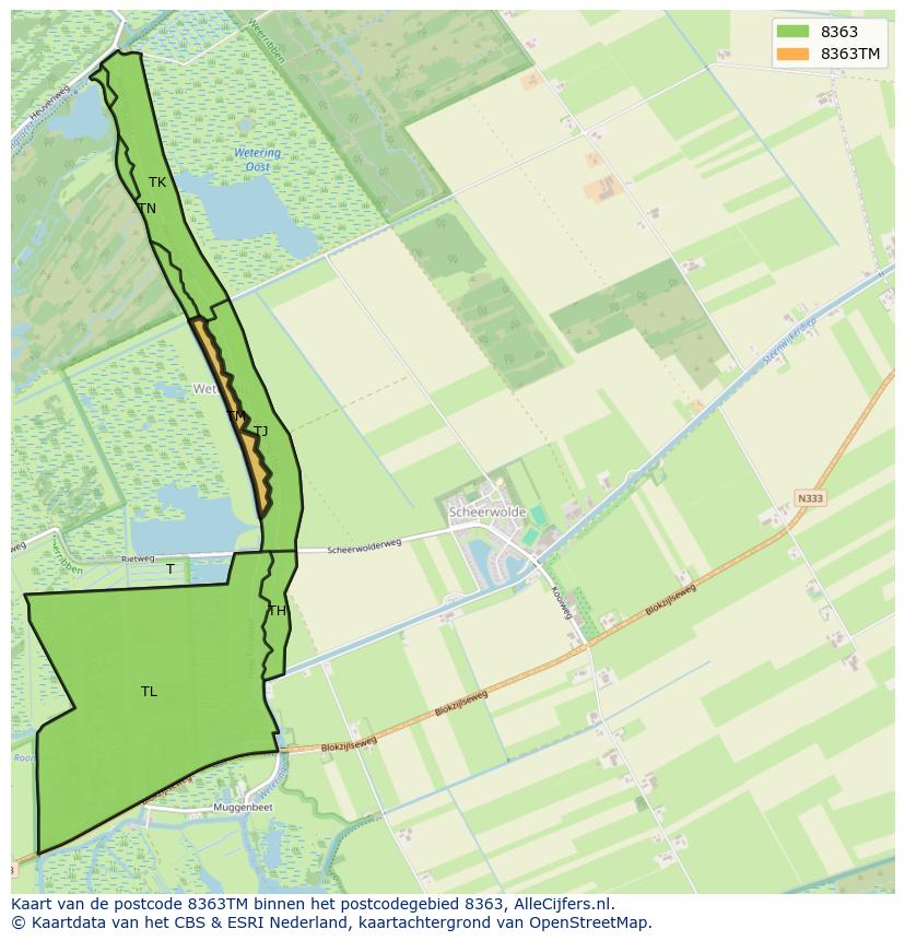 Afbeelding van het postcodegebied 8363 TM op de kaart.