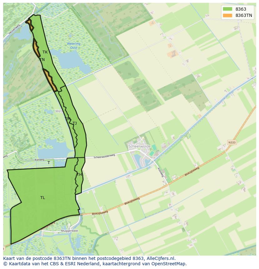 Afbeelding van het postcodegebied 8363 TN op de kaart.
