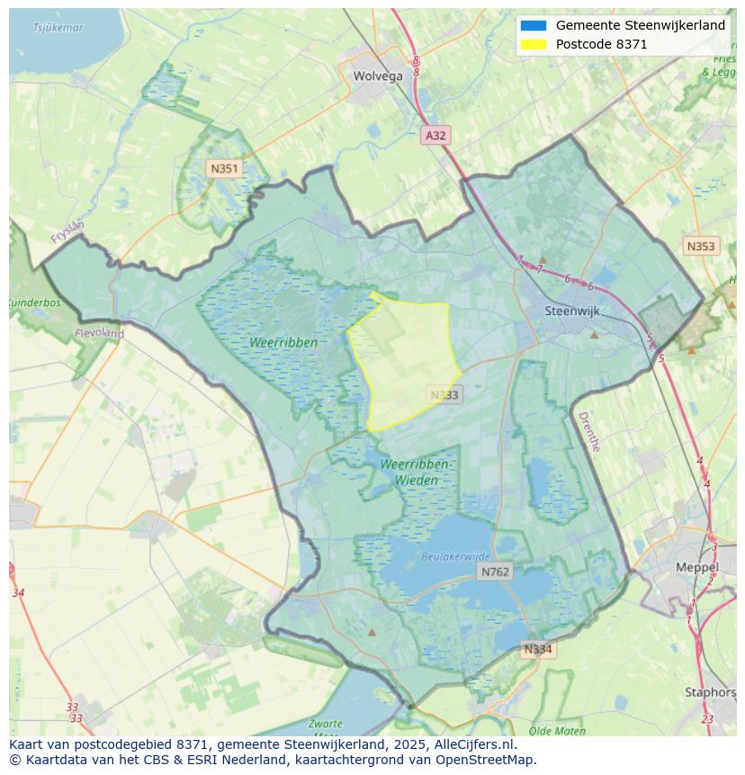 Afbeelding van het postcodegebied 8371 op de kaart.