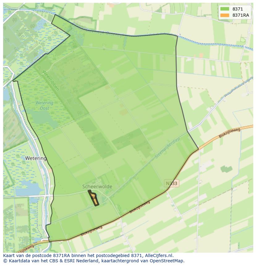 Afbeelding van het postcodegebied 8371 RA op de kaart.