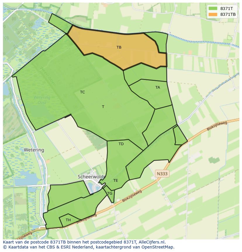 Afbeelding van het postcodegebied 8371 TB op de kaart.