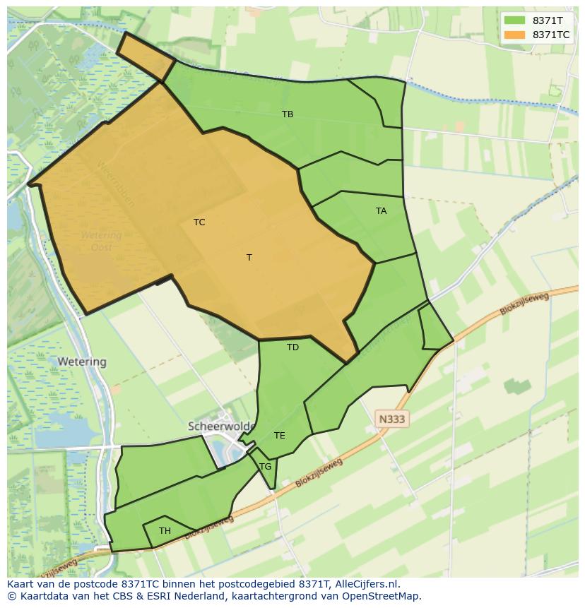 Afbeelding van het postcodegebied 8371 TC op de kaart.