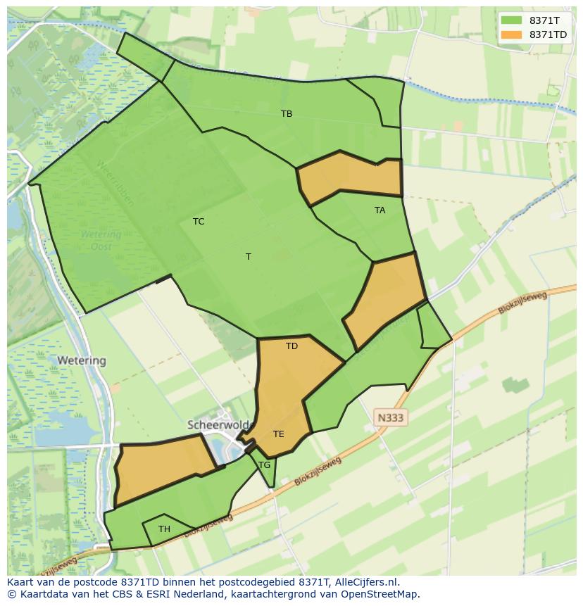 Afbeelding van het postcodegebied 8371 TD op de kaart.