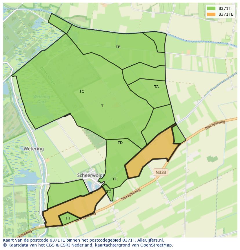 Afbeelding van het postcodegebied 8371 TE op de kaart.