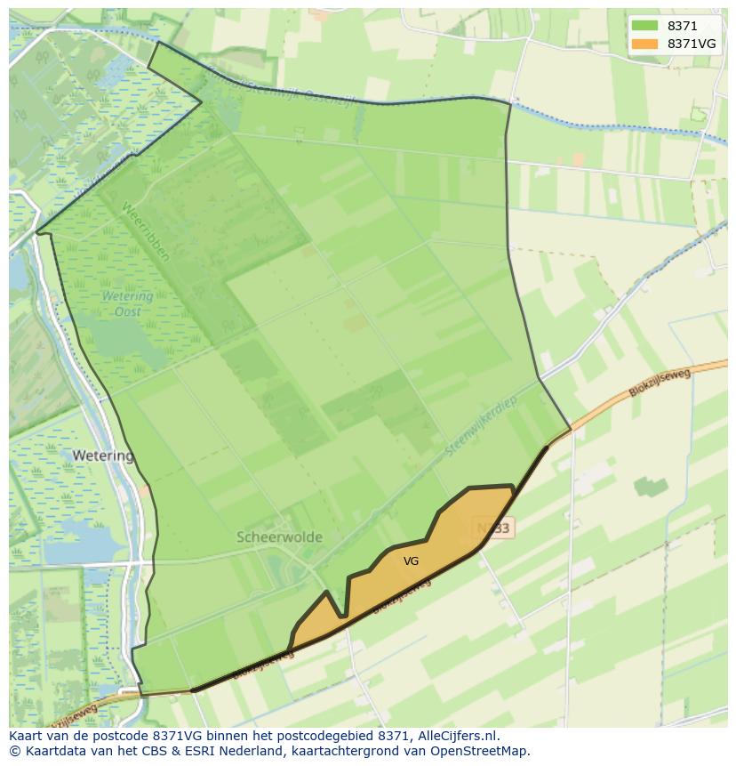 Afbeelding van het postcodegebied 8371 VG op de kaart.
