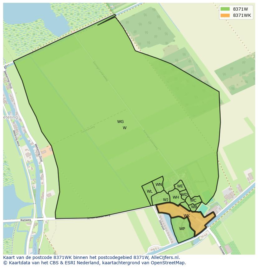 Afbeelding van het postcodegebied 8371 WK op de kaart.
