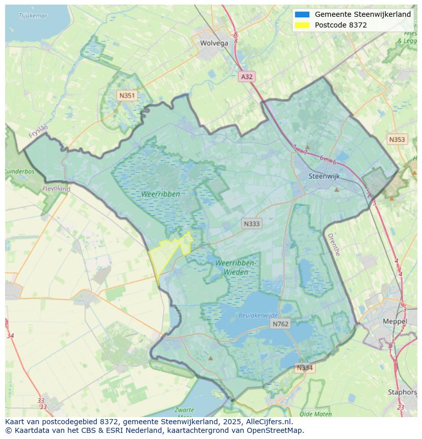 Afbeelding van het postcodegebied 8372 op de kaart.