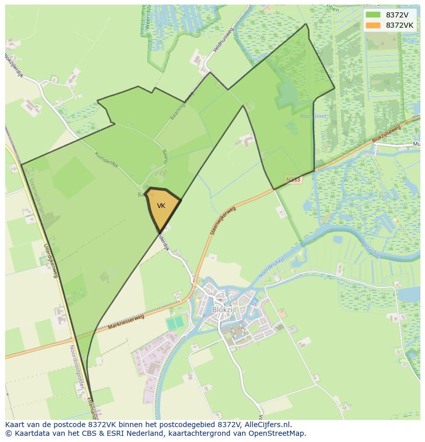 Afbeelding van het postcodegebied 8372 VK op de kaart.