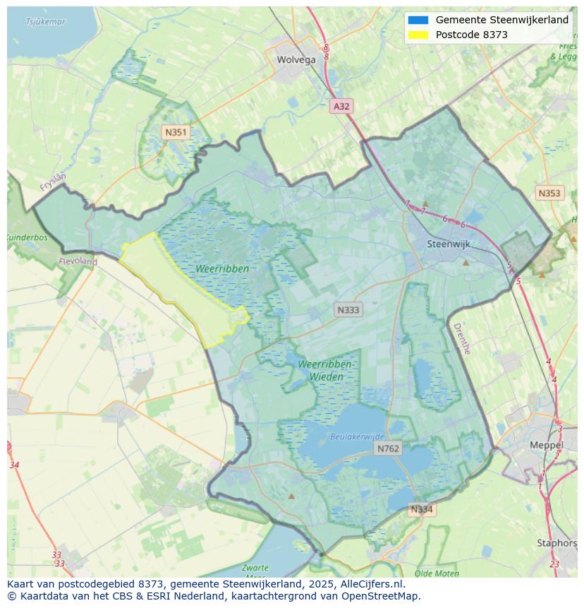Afbeelding van het postcodegebied 8373 op de kaart.