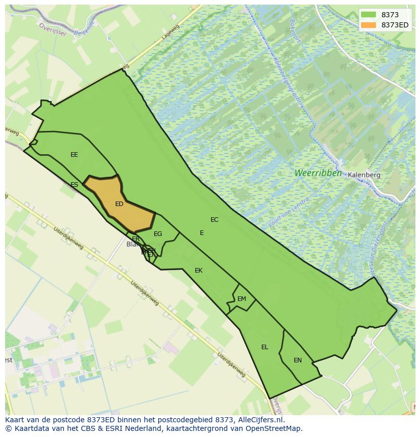 Afbeelding van het postcodegebied 8373 ED op de kaart.