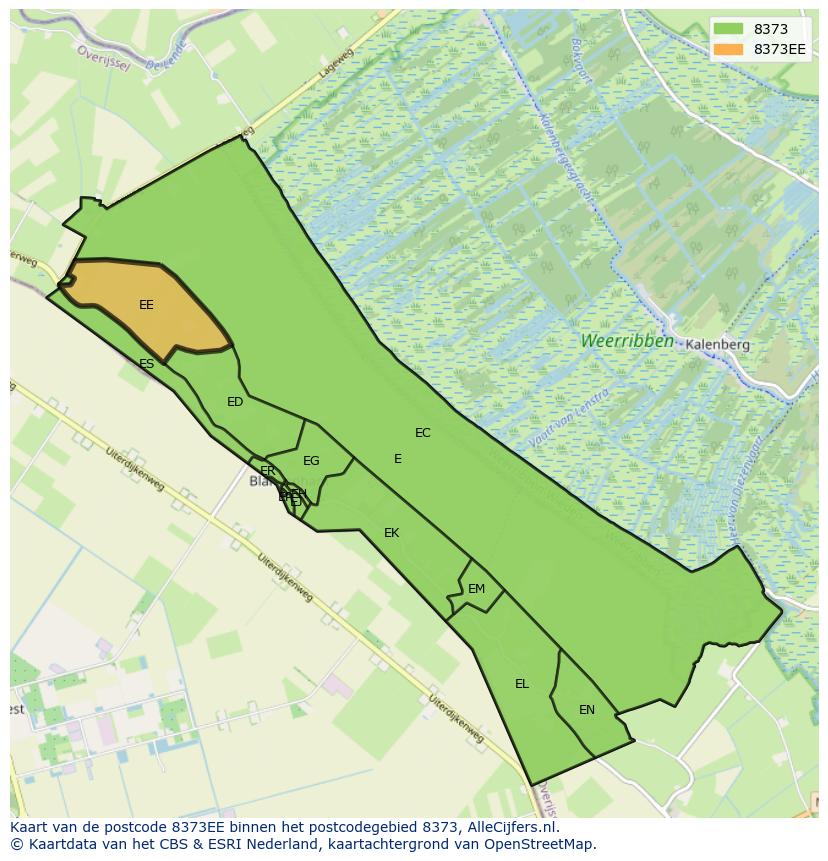 Afbeelding van het postcodegebied 8373 EE op de kaart.