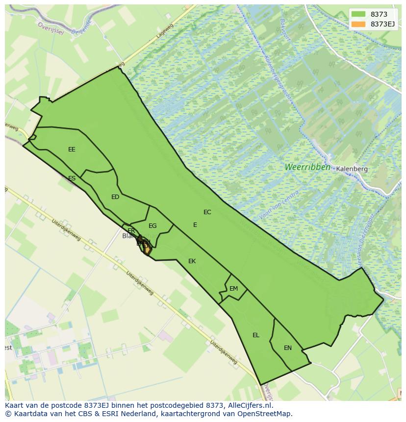 Afbeelding van het postcodegebied 8373 EJ op de kaart.