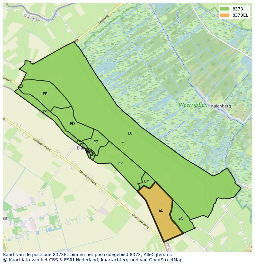 Afbeelding van het postcodegebied 8373 EL op de kaart.