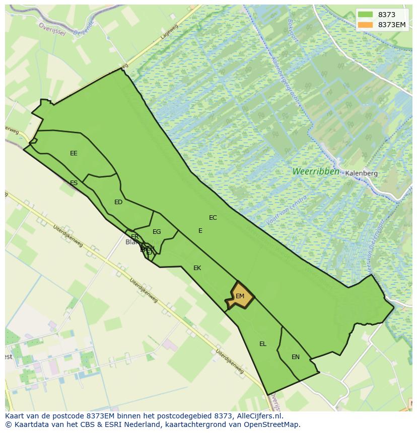 Afbeelding van het postcodegebied 8373 EM op de kaart.