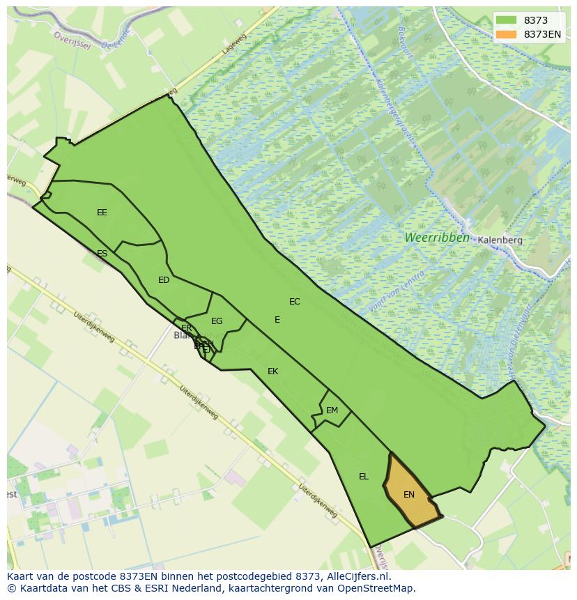 Afbeelding van het postcodegebied 8373 EN op de kaart.