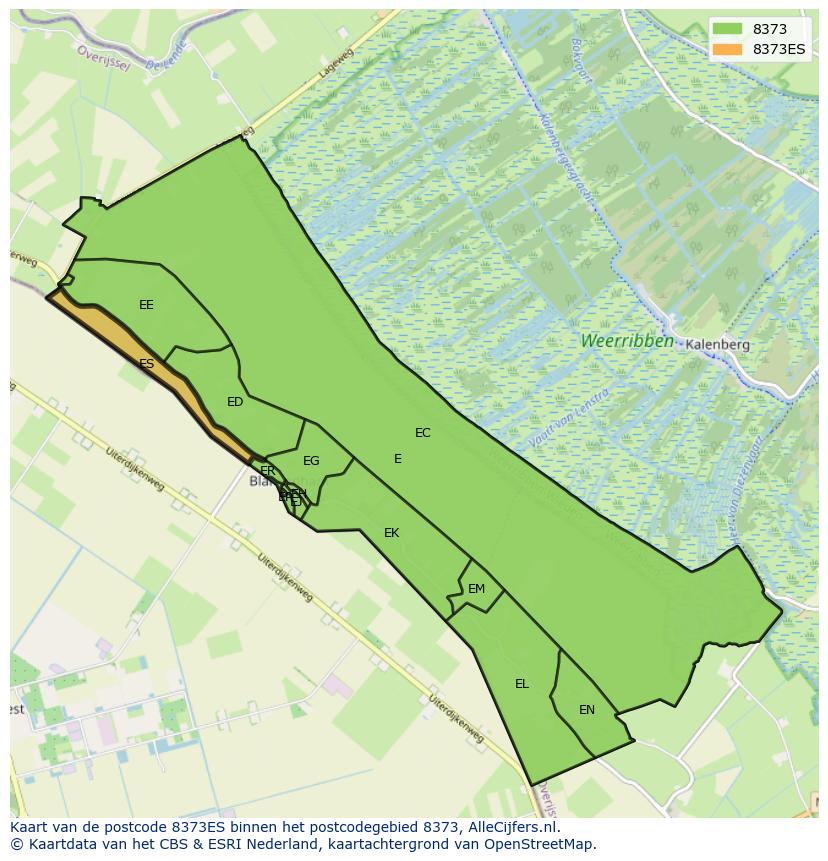 Afbeelding van het postcodegebied 8373 ES op de kaart.