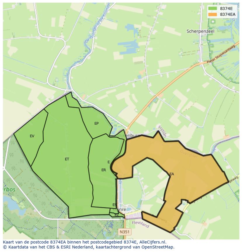 Afbeelding van het postcodegebied 8374 EA op de kaart.