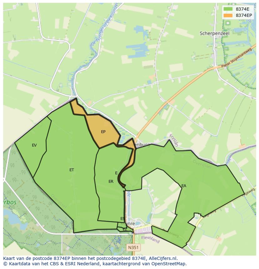 Afbeelding van het postcodegebied 8374 EP op de kaart.