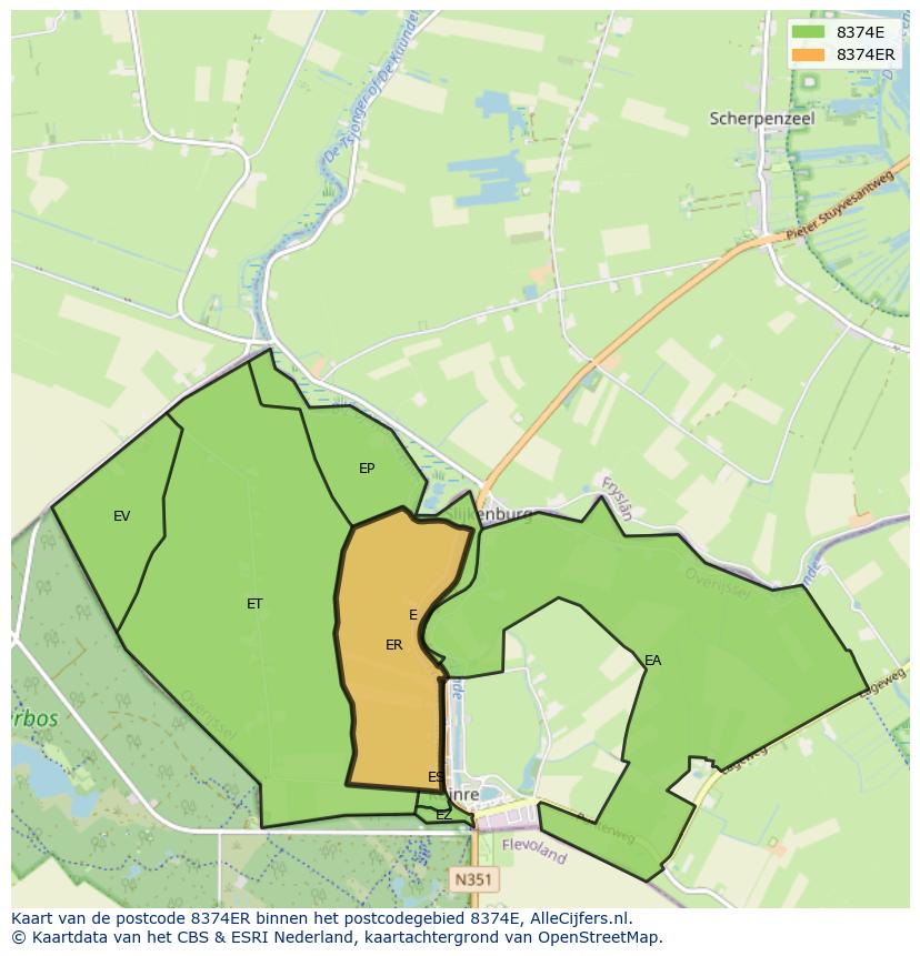 Afbeelding van het postcodegebied 8374 ER op de kaart.
