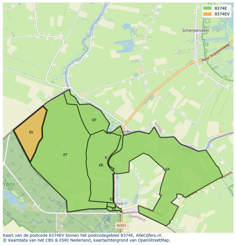 Afbeelding van het postcodegebied 8374 EV op de kaart.
