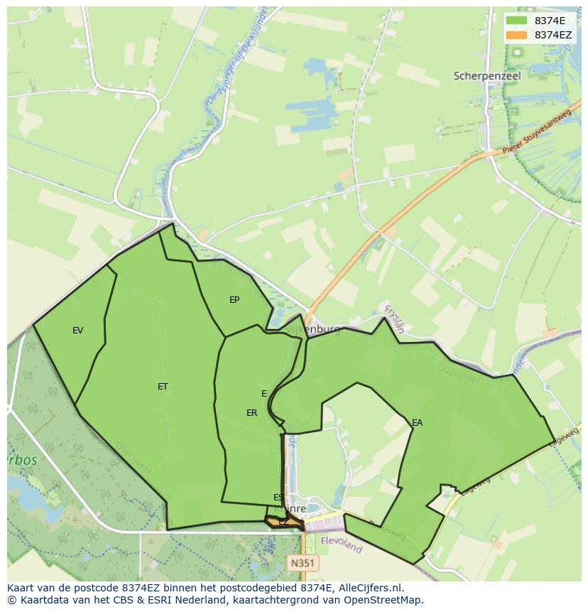 Afbeelding van het postcodegebied 8374 EZ op de kaart.