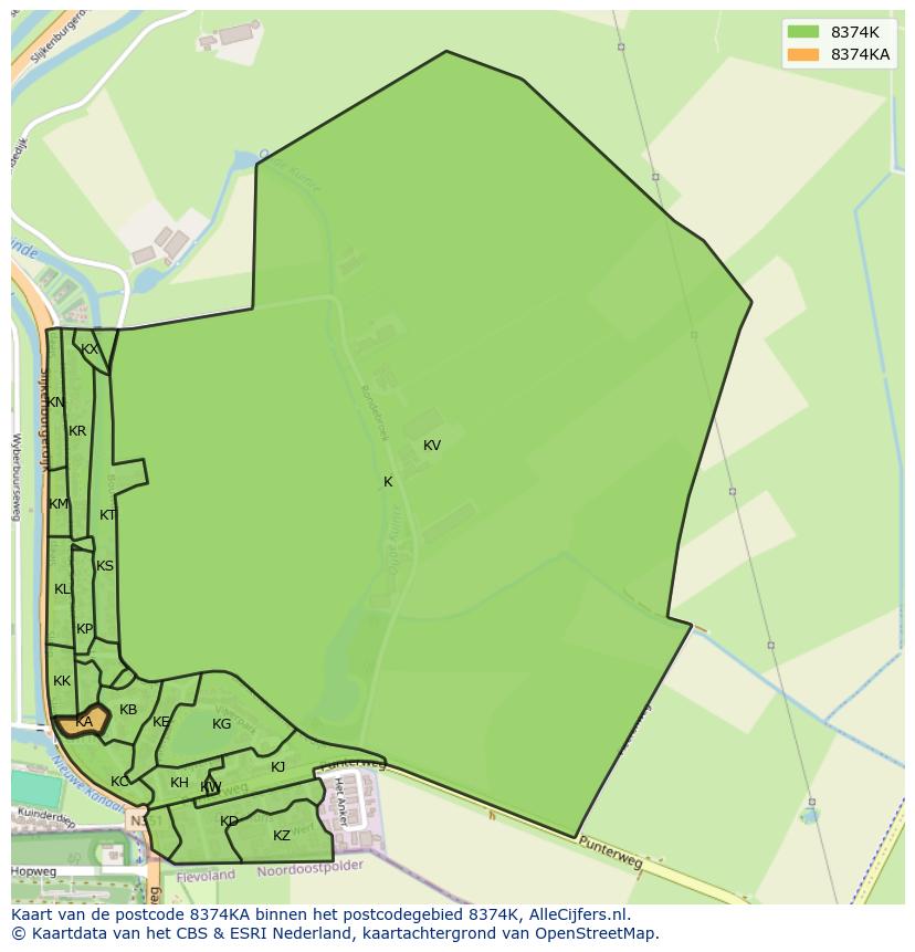 Afbeelding van het postcodegebied 8374 KA op de kaart.
