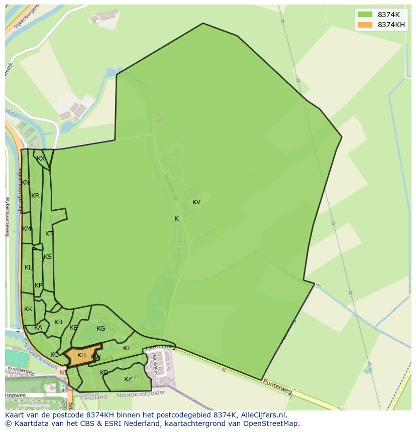 Afbeelding van het postcodegebied 8374 KH op de kaart.