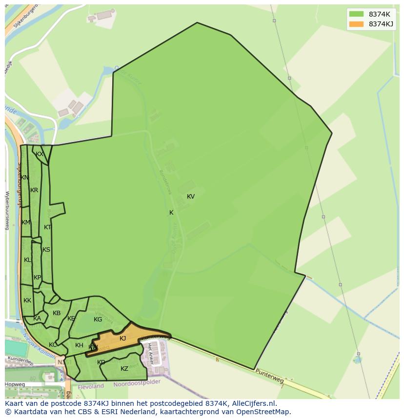 Afbeelding van het postcodegebied 8374 KJ op de kaart.
