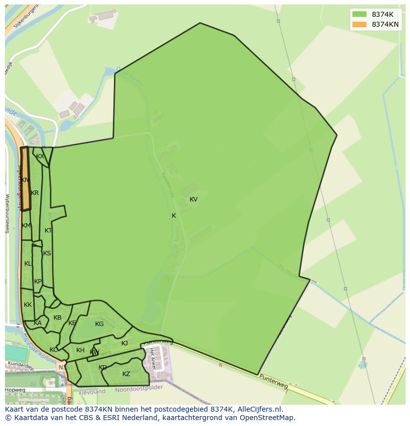 Afbeelding van het postcodegebied 8374 KN op de kaart.