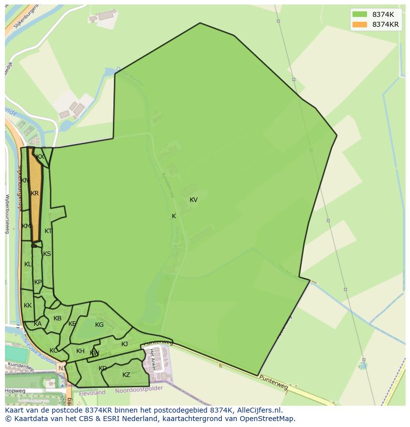 Afbeelding van het postcodegebied 8374 KR op de kaart.