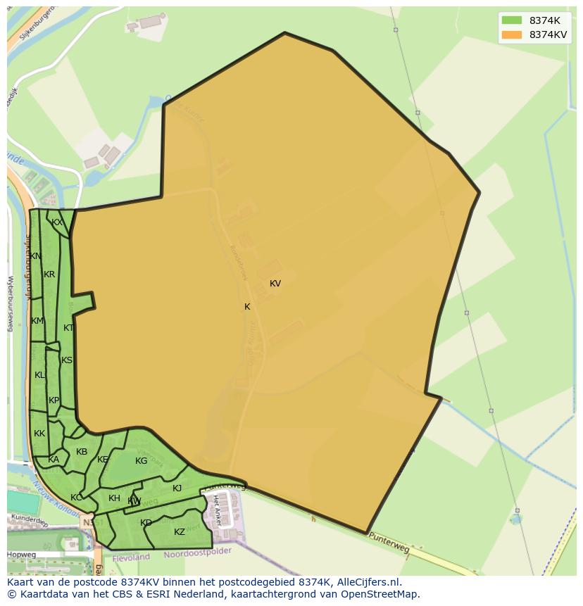 Afbeelding van het postcodegebied 8374 KV op de kaart.