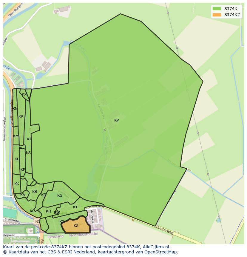 Afbeelding van het postcodegebied 8374 KZ op de kaart.