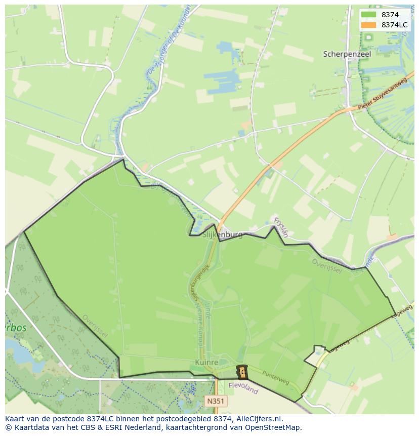 Afbeelding van het postcodegebied 8374 LC op de kaart.