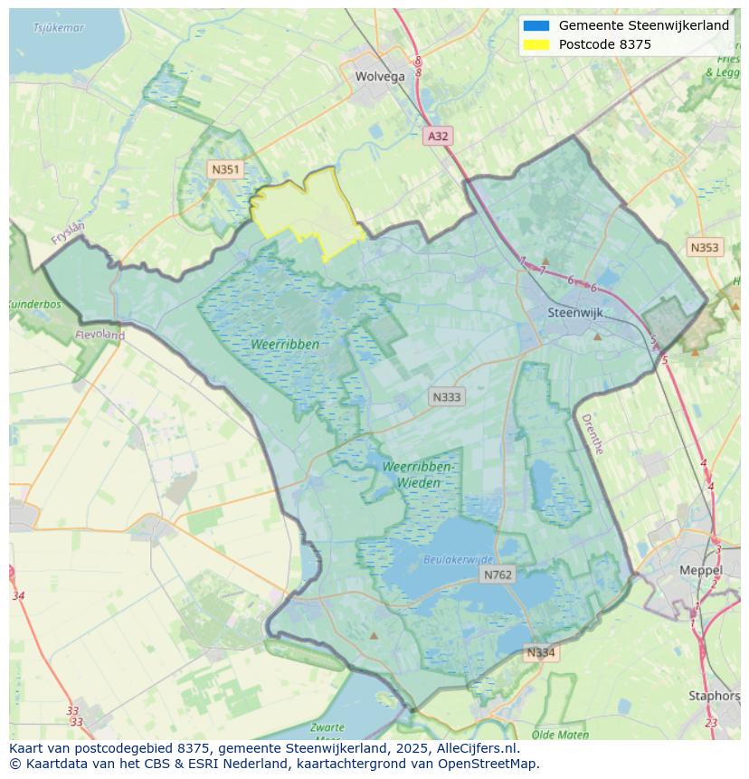 Afbeelding van het postcodegebied 8375 op de kaart.