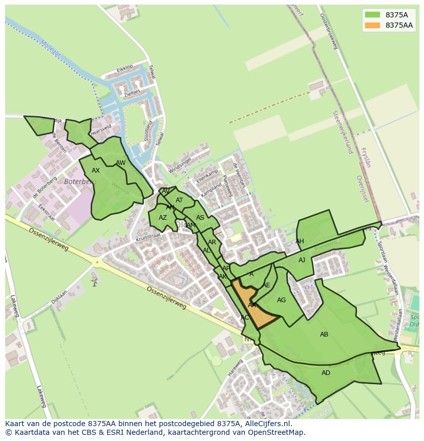 Afbeelding van het postcodegebied 8375 AA op de kaart.