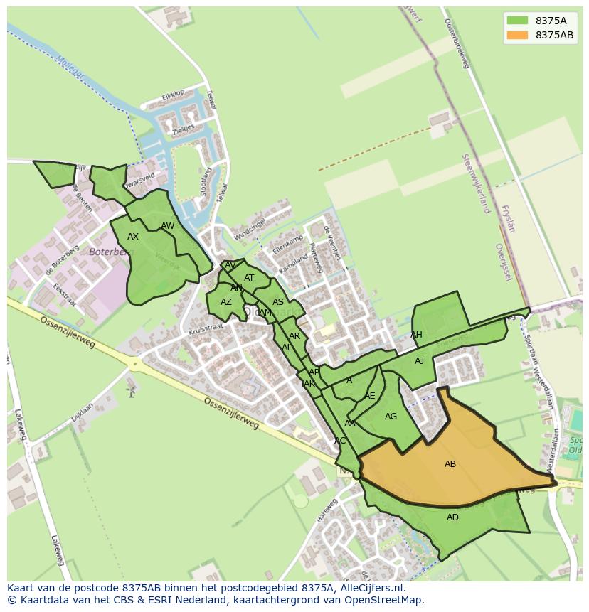 Afbeelding van het postcodegebied 8375 AB op de kaart.