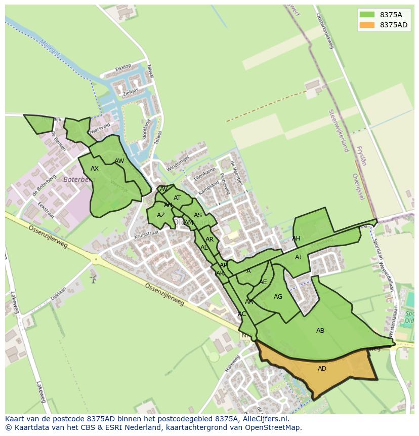 Afbeelding van het postcodegebied 8375 AD op de kaart.