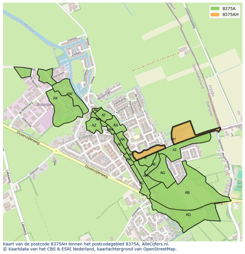 Afbeelding van het postcodegebied 8375 AH op de kaart.