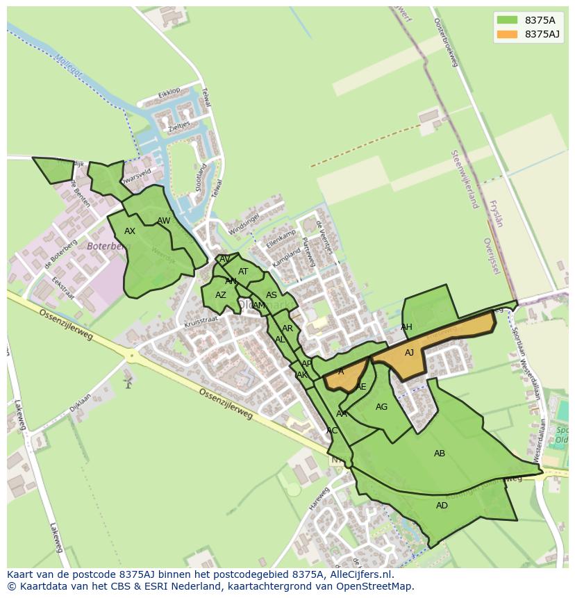 Afbeelding van het postcodegebied 8375 AJ op de kaart.