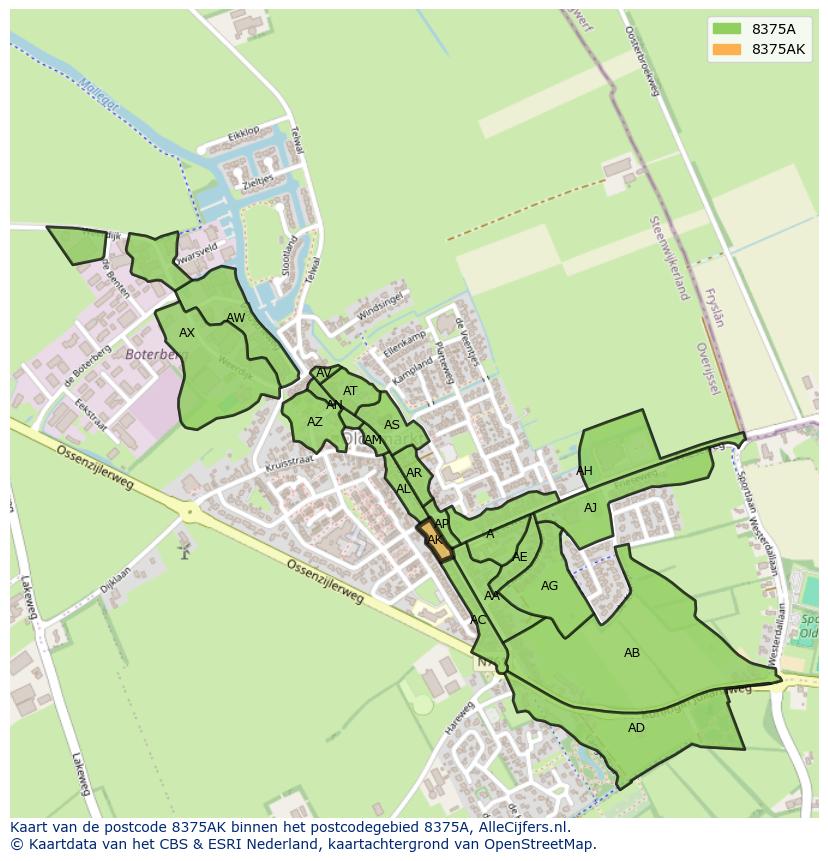 Afbeelding van het postcodegebied 8375 AK op de kaart.