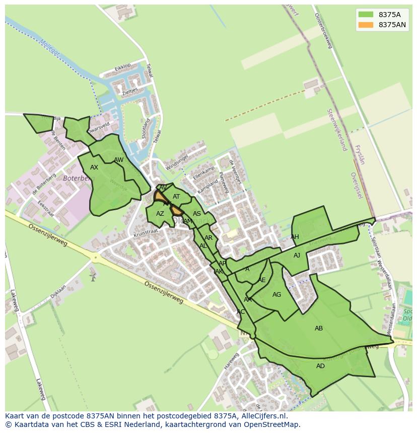 Afbeelding van het postcodegebied 8375 AN op de kaart.